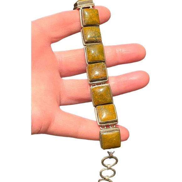 Sterling silver 925 Heavy chunky Unakite stone braclet - Picture 2 of 6